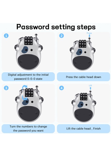Bisiklet Kilit Kombinasyon Kilidi Bagaj Kilitleri Bagaj Için Bisiklet Kilidi Kilit Kilit Kilitleri 30 Inç Tel Halat, Gümüş (Yurt Dışından) fiyatları