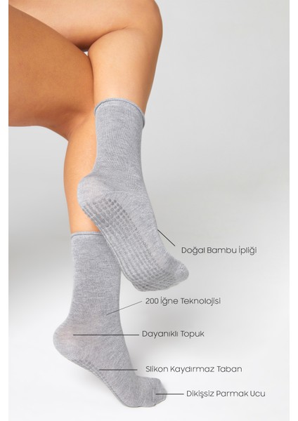 Bambu Kaydırmaz Taban Silikon Baskı Umre Tavaf Umre Hamile Yoga Gri Lastiksiz Çorap 3'lü fiyatları