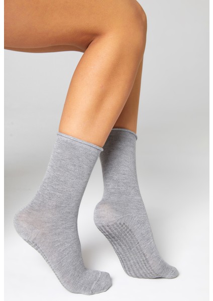 Bambu Kaydırmaz Taban Silikon Baskı Umre Tavaf Umre Hamile Yoga Gri Lastiksiz Çorap 3'lü fırsatları