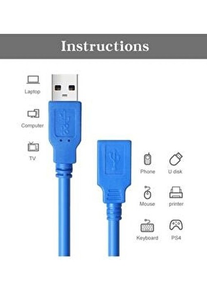 4626 Usb 3.0 Dişi Erkek Uzatma Ara Kablosu 1 Metre Mavi Yüksek Kaliteli Dayanıklı Bağlantı