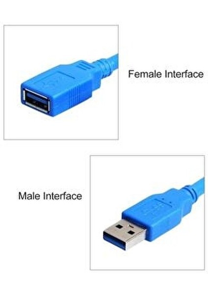 4626 Usb 3.0 Dişi Erkek Uzatma Ara Kablosu 1 Metre Mavi Yüksek Kaliteli Dayanıklı Bağlantı