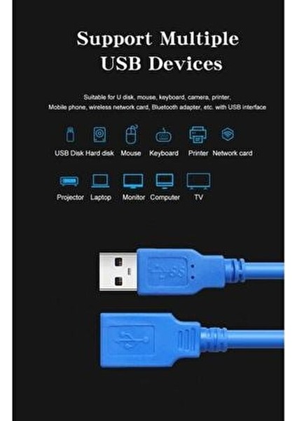 4626 Usb 3.0 Dişi Erkek Uzatma Ara Kablosu 1 Metre Mavi Yüksek Kaliteli Dayanıklı Bağlantı