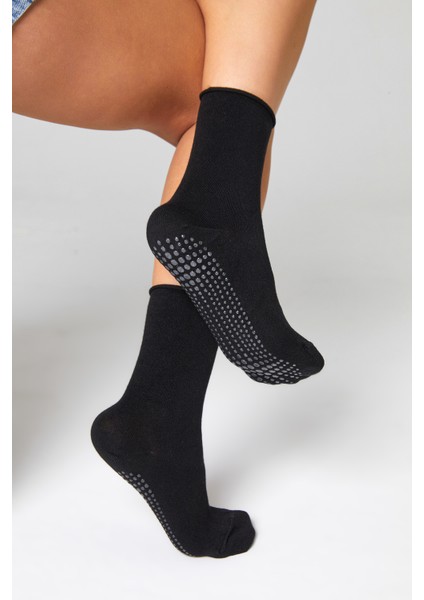 Bambu Kaydırmaz Taban Silikon Baskı Umre Tavaf Umre Hamile Yoga Siyah Lastiksiz Çorap 3'lü modelleri