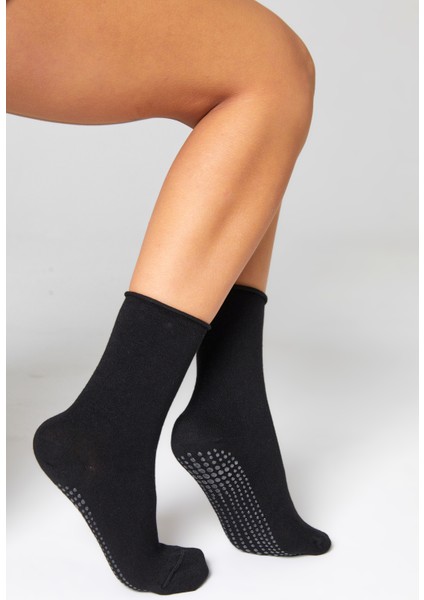 Bambu Kaydırmaz Taban Silikon Baskı Umre Tavaf Umre Hamile Yoga Siyah Lastiksiz Çorap 3'lü indirimleri