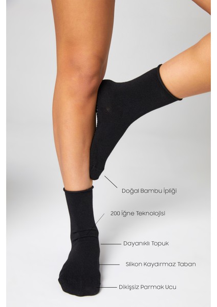 Bambu Kaydırmaz Taban Silikon Baskı Umre Tavaf Umre Hamile Yoga Beyaz Lastiksiz Çorap 3'lü indirimleri
