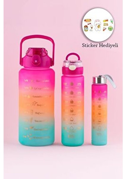 11918 3 Lü Kokusuz Spor Su Matarası Ahşap Malzeme Renkli Tasarım 10 cm Boyut Fuşya modelleri