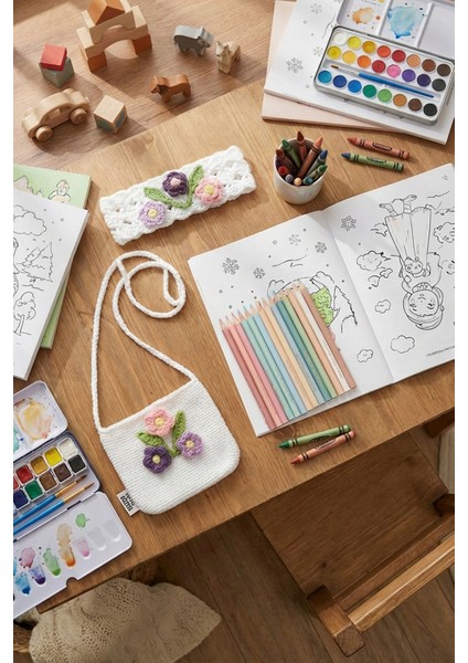 El Örgüsü Kız Çocuk Omuz Çantası ve Saç Bandı Seti - Winter Blossom - Beyaz indirimleri