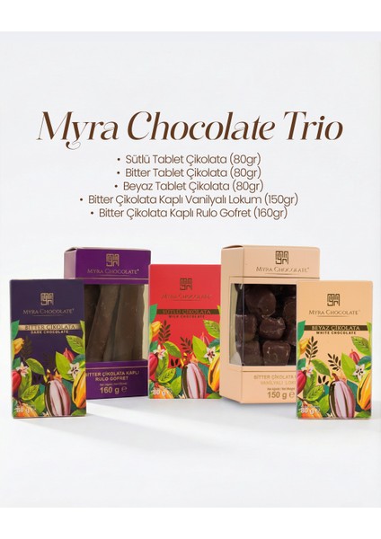 5 Li Paket Trio Rulo Gofret Vanilyalı Lokum Tablet Çikolata Seti 550 gr