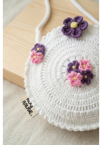 El Örgüsü Kız Çocuk Omuz Çantası - White Bouquet - Çiçekli Yuvarlak - Beyaz fiyatları