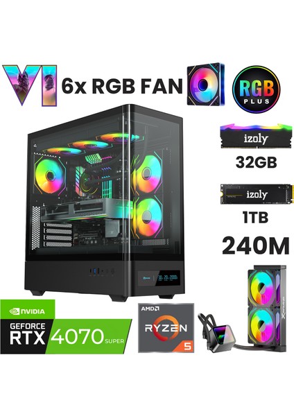 Nextgen K Ryzen 5 7500F 32GB Ddr5 1tb M.2 Nvme Rtx 4070 Super 12GB 240MM Sıvı Soğutma Oyuncu Masaüstü Bilgisayarı