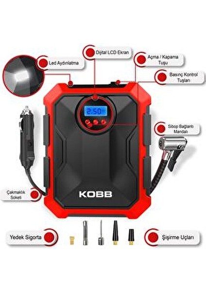 KB200 12VOLT 150 PSI Ayarlanabilir Dijital Basınç Göstergeli Hava Lastik Şişirme Pompası 15x19x7 cm indirimleri