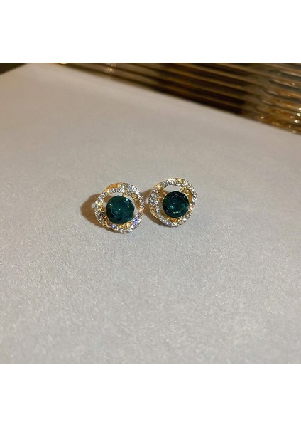 Yeşil Zirkon Çiçek Geometrik Küpeler Mizaç Çok Yönlü Küpeler Hafif Lüks Üst Düzey Küpe Tasarım Hissi (Yurt Dışından)