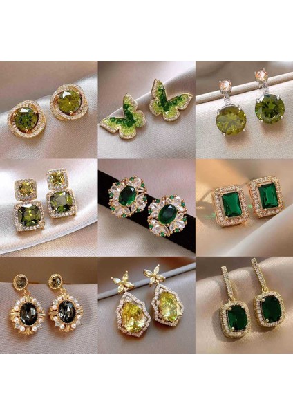 Yeşil Zirkon Çiçek Geometrik Küpeler Mizaç Çok Yönlü Küpeler Hafif Lüks Üst Düzey Küpe Tasarım Hissi (Yurt Dışından) fiyatları
