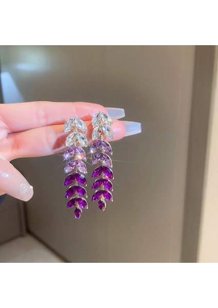 Gümüş Iğne Retro Mor Çiçekler ile Elmas Portre Püskül Küpe (Yurt Dışından)