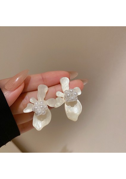 Gümüş Iğne Moda Pembe Tatlı Çiçekler ile Elmas Kristal Püskül Küpe (Yurt Dışından)