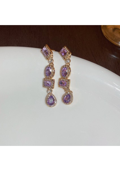 Gümüş Iğne Işık Lüks Moda Elmas Zirkonya Çiçekler Püskül Küpe Soğuk Küpe Net Kırmızı (Yurt Dışından)