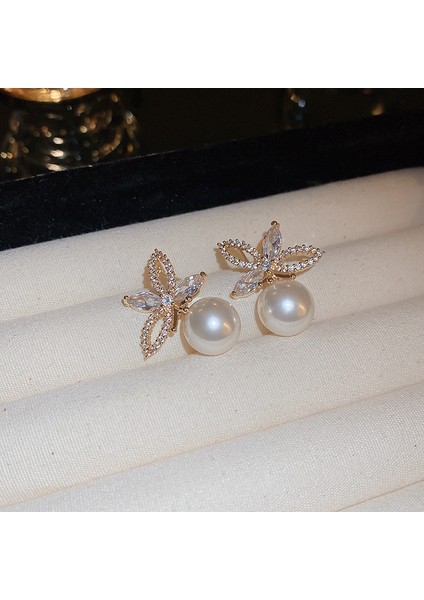 Gümüş Iğne Işık Lüks Moda Elmas Zirkonya Çiçekler Püskül Küpe Soğuk Küpe Net Kırmızı (Yurt Dışından)