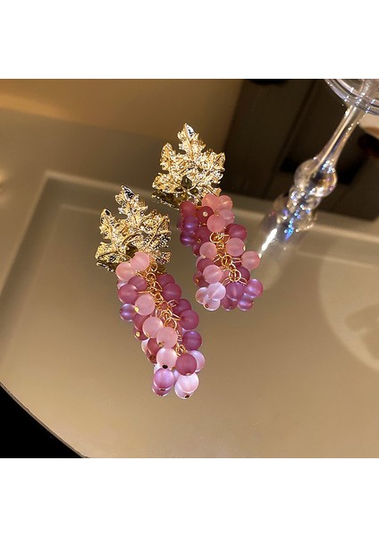 Gümüş Iğne Retro Mor Çiçekler ile Elmas Portre Püskül Küpe (Yurt Dışından)