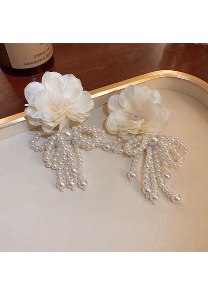 Gümüş Iğne Moda Pembe Tatlı Çiçekler ile Elmas Kristal Püskül Küpe (Yurt Dışından)