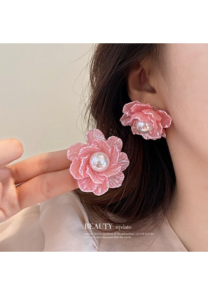 Gümüş Iğne Moda Pembe Tatlı Çiçekler ile Elmas Kristal Püskül Küpe (Yurt Dışından) fiyatları