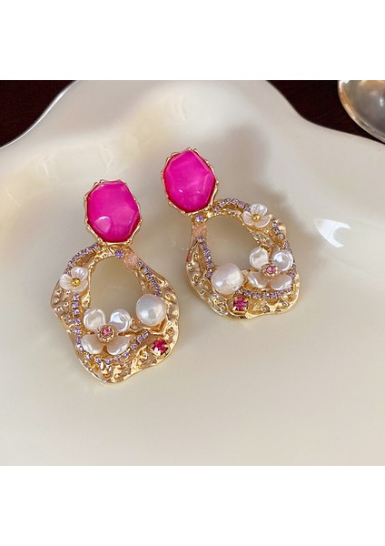 Gümüş Iğne Işık Lüks Moda Elmas Zirkonya Çiçekler Püskül Küpe Soğuk Küpe Net Kırmızı (Yurt Dışından)