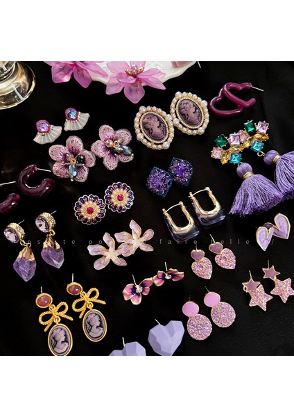 Gümüş Iğne Retro Mor Çiçekler ile Elmas Portre Püskül Küpe (Yurt Dışından) fiyatları