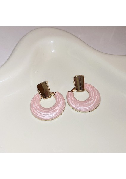 Gümüş Iğne Moda Pembe Tatlı Çiçekler ile Elmas Kristal Püskül Küpe (Yurt Dışından)