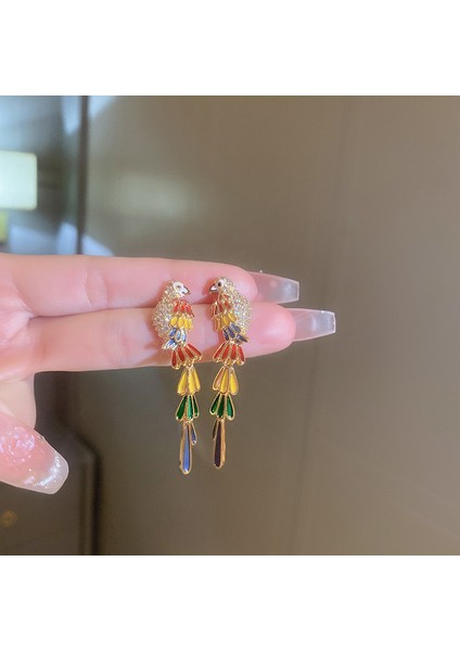 Gümüş Iğne Işık Lüks Moda Elmas Zirkonya Çiçekler Püskül Küpe Soğuk Küpe Net Kırmızı (Yurt Dışından)