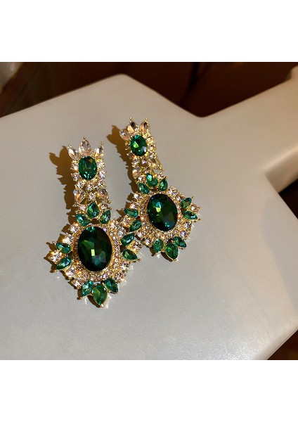 Yeşil Zirkon Çiçek Geometrik Küpeler Mizaç Çok Yönlü Küpeler Hafif Lüks Üst Düzey Küpe Tasarım Hissi (Yurt Dışından)