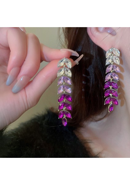 Gümüş Iğne Retro Mor Çiçekler ile Elmas Portre Püskül Küpe (Yurt Dışından) modelleri