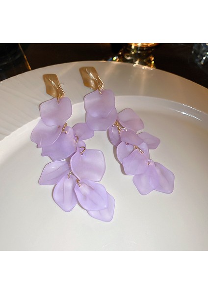 Gümüş Iğne Retro Mor Çiçekler ile Elmas Portre Püskül Küpe (Yurt Dışından)