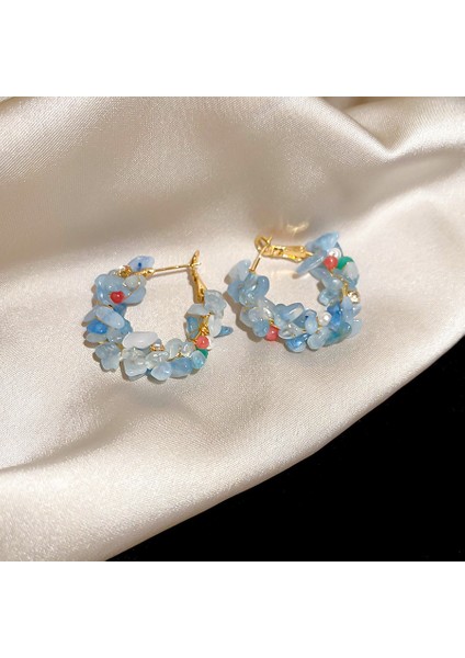 Gümüş Iğne Küçük Taze Mavi Reçine Lı Yuvarlak Küpeler (Yurt Dışından)