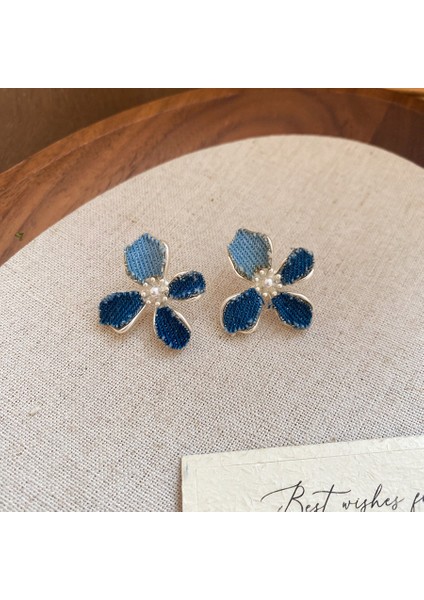 Gümüş Iğne Küçük Taze Mavi Reçine Lı Yuvarlak Küpeler (Yurt Dışından)