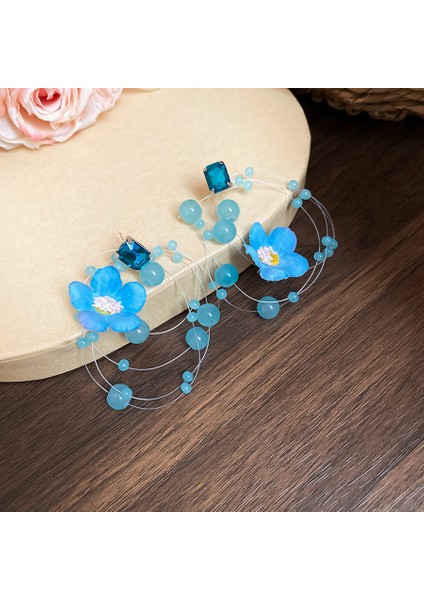 Gümüş Iğne Küçük Taze Mavi Reçine Lı Yuvarlak Küpeler (Yurt Dışından)