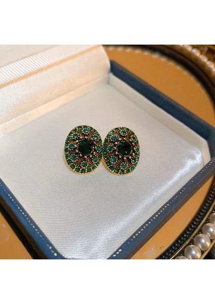 Yeşil Zirkon Çiçek Geometrik Küpeler (Yurt Dışından)