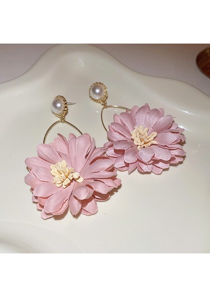 Gümüş Iğne Moda Pembe Tatlı Çiçekler ile Elmas Kristal Püskül Küpe (Yurt Dışından)