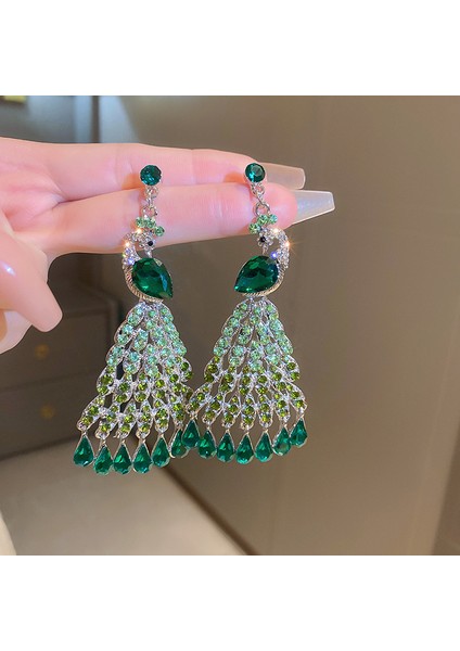 Yeşil Zirkon Çiçek Geometrik Küpeler (Yurt Dışından)