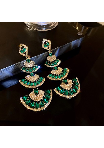 Yeşil Zirkon Çiçek Geometrik Küpeler (Yurt Dışından)