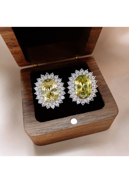 Yeşil Zirkon Çiçek Geometrik Küpeler (Yurt Dışından)