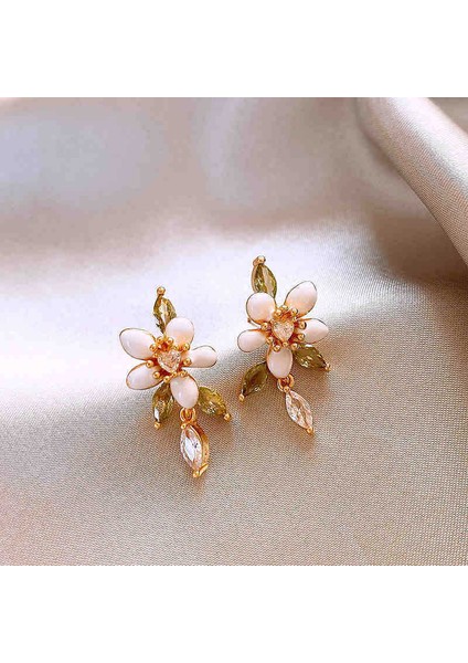 Yeşil Zirkon Çiçek Geometrik Küpeler (Yurt Dışından)