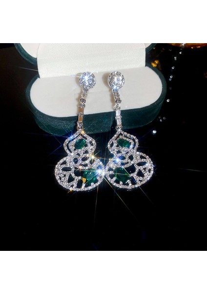 Yeşil Zirkon Çiçek Geometrik Küpeler (Yurt Dışından)