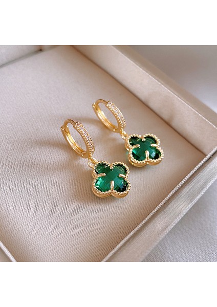 Yeşil Zirkon Çiçek Geometrik Küpeler (Yurt Dışından)