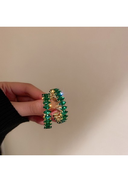 Yeşil Zirkon Çiçek Geometrik Küpeler (Yurt Dışından)