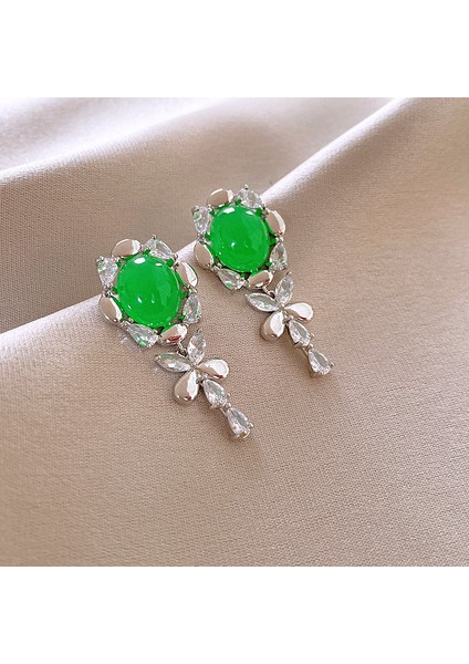 Yeşil Zirkon Çiçek Geometrik Küpeler (Yurt Dışından)
