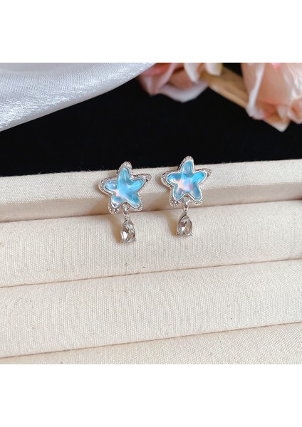 Gümüş Iğne Küçük Taze Mavi Reçine Lı Yuvarlak Küpeler (Yurt Dışından)