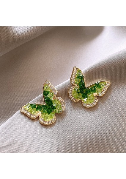 Yeşil Zirkon Çiçek Geometrik Küpeler (Yurt Dışından)