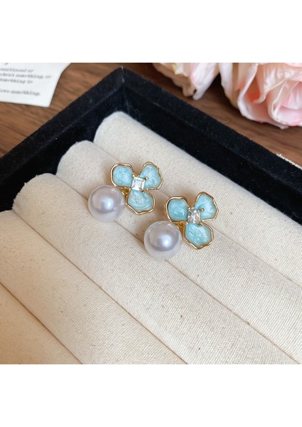 Gümüş Iğne Küçük Taze Mavi Reçine Lı Yuvarlak Küpeler (Yurt Dışından)