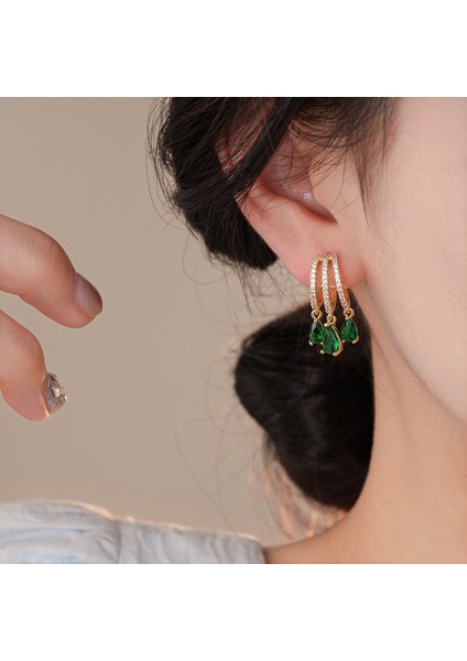 Yeşil Zirkon Çiçek Geometrik Küpeler (Yurt Dışından) modelleri