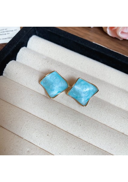 Gümüş Iğne Küçük Taze Mavi Reçine Lı Yuvarlak Küpeler (Yurt Dışından)