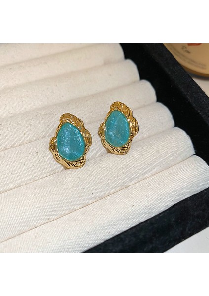 Gümüş Iğne Küçük Taze Mavi Reçine Lı Yuvarlak Küpeler (Yurt Dışından)